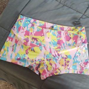 Feed Me Fight Me paint splatter shorts